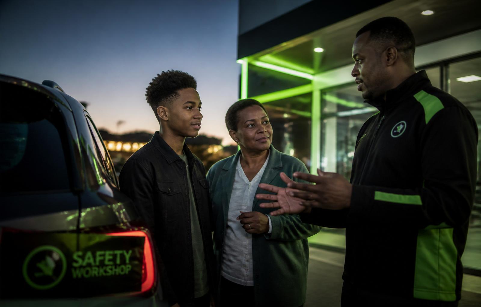 Young driver and parent attending a Motion One Driver Safety Experience at a dealership partner